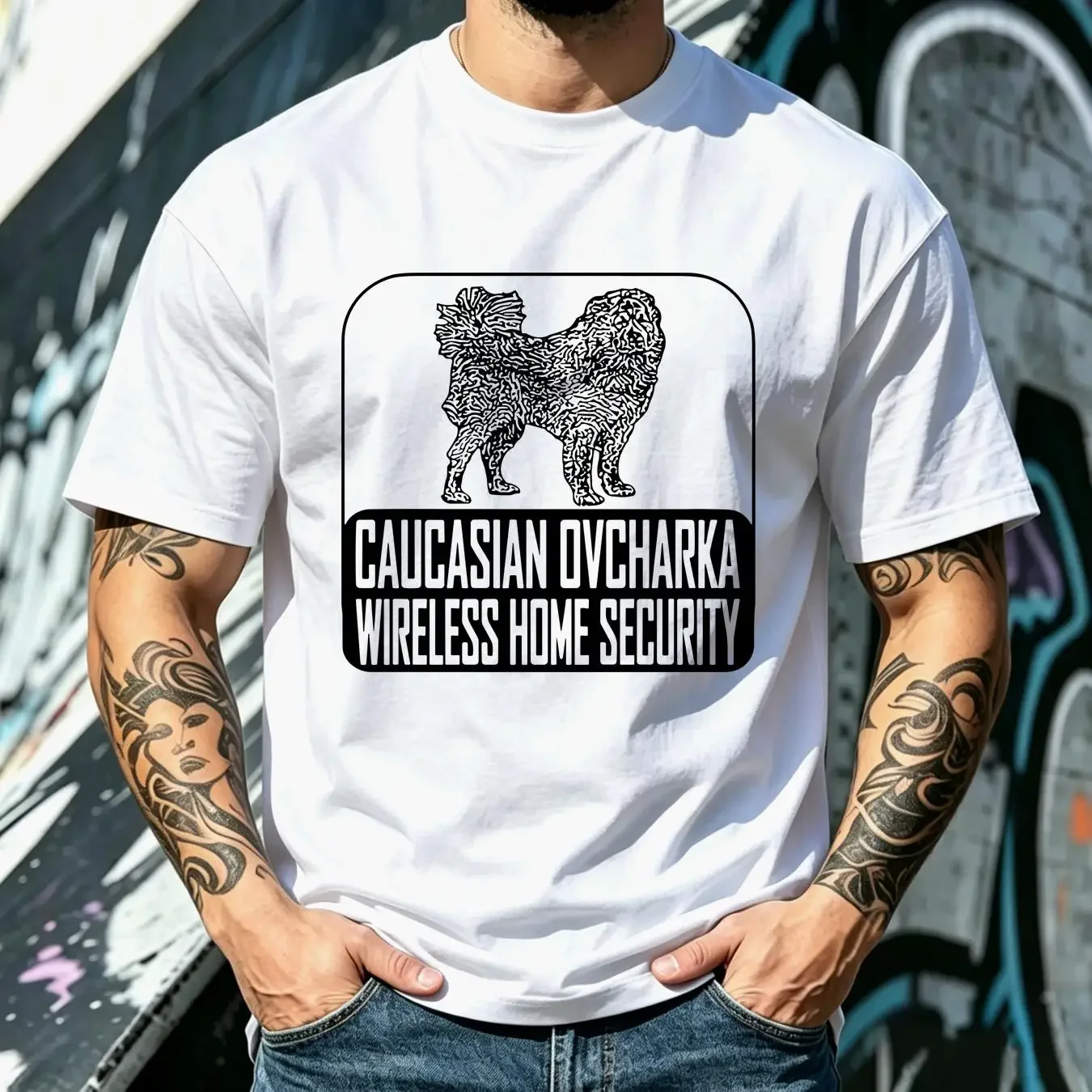 washed T Shirt CAUCASIAN OVCHARKA WIRELESS SECURITY long or short sleeves vintage Washed Versatile designer clothes Stylish