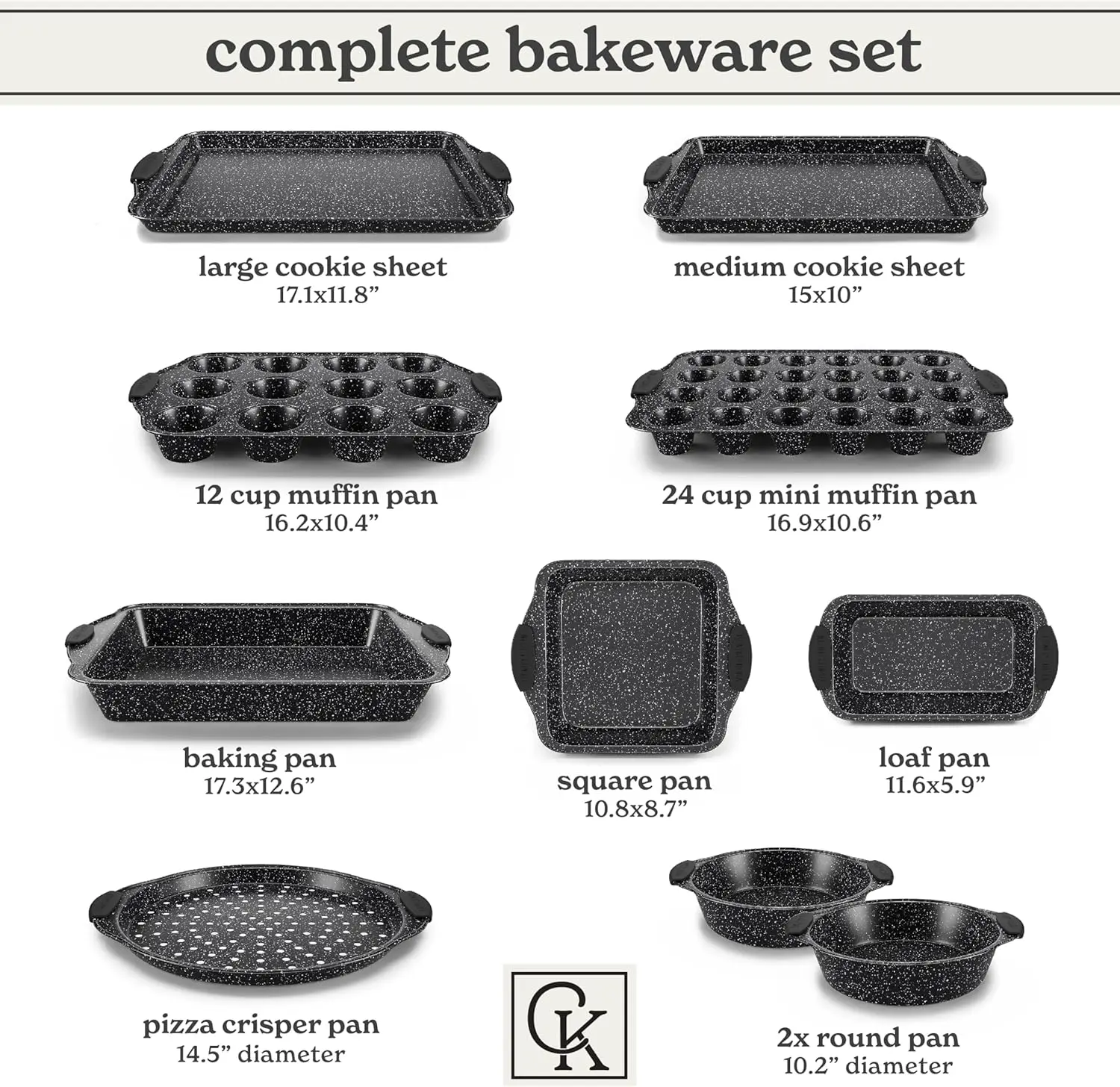 

Nonstick Stackable Bakeware Set - Durable, Easy Release Baking Set, Black, 10 Pcs