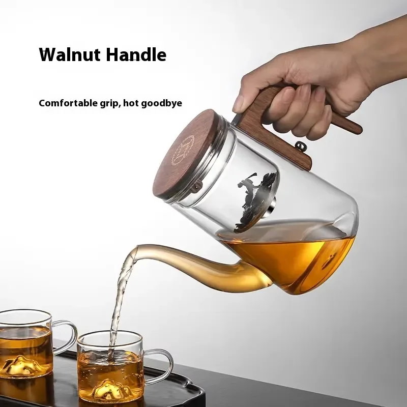 Elegant High-End Transparent Glass Set Single Pot Teapot with Lid One-Key Filter for Water Separation for Home or Office