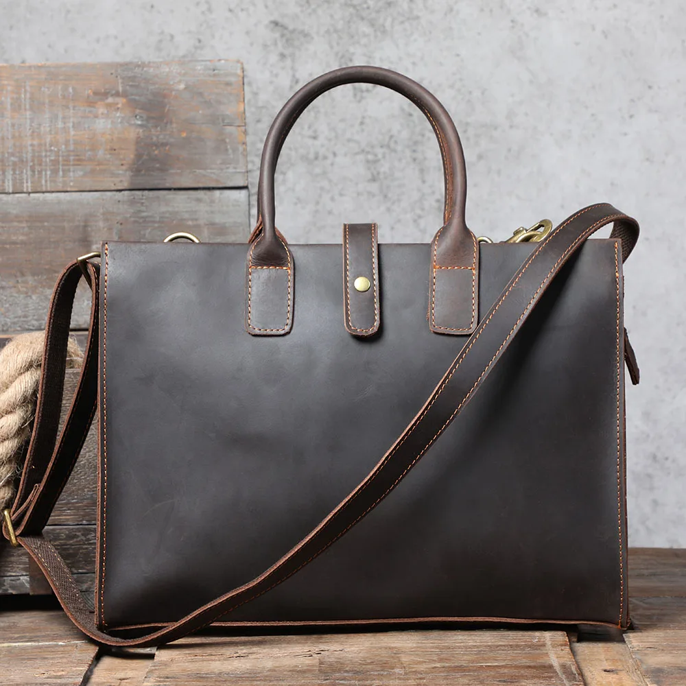 S.WORKER Handgefertigte Vintage-Leder-Aktentasche | Einfache Herren-Business-Handtasche 14" Laptop-Tasche – Detail 8