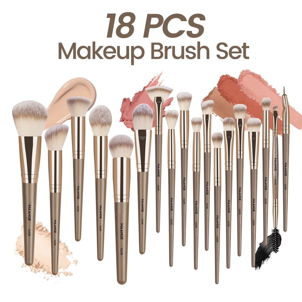 MAANGE 19pcs Makeup Tools Kit Kabuki Foundation Powder Concealer Makeup Brush Powder Puff Makeup Sponge Set with Gift Bag