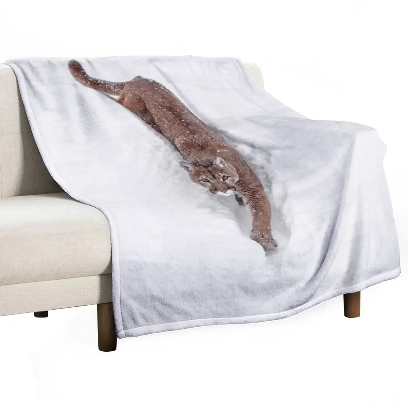 Deep Snow Cougar Throw Blanket Polar Vintage Blankets