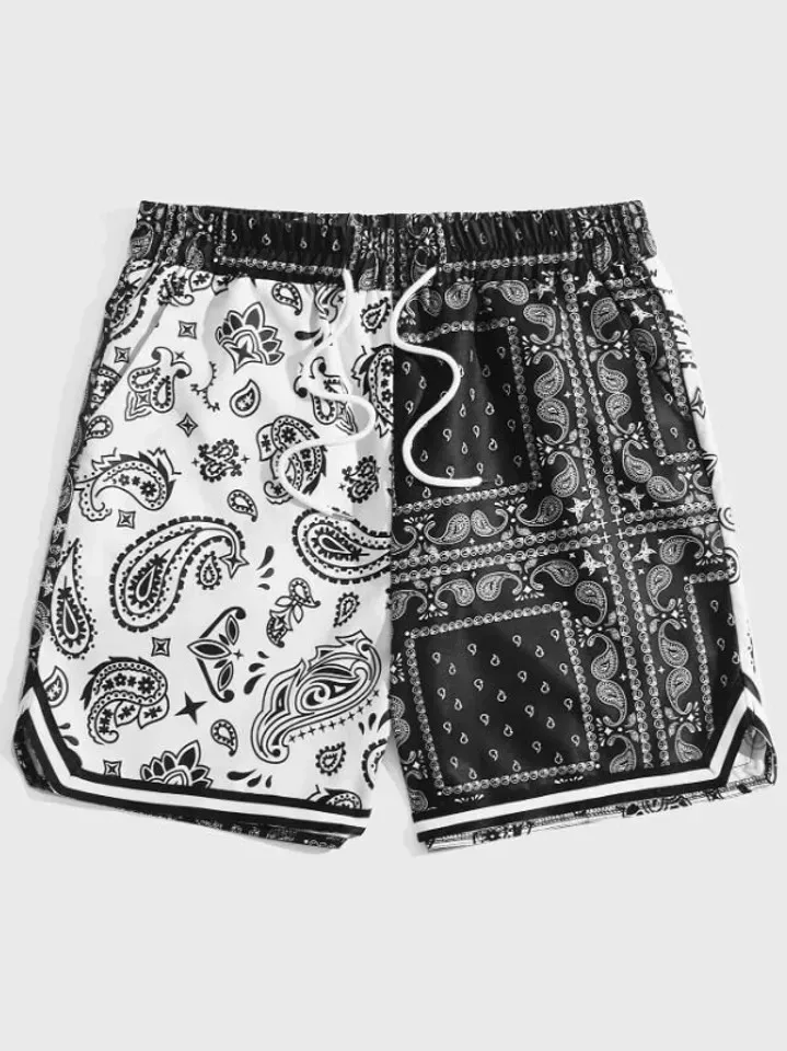 2024 Herren Shorts Sommer Casual Shorts Tasche Kordel zug Farb block Paisley & Patchwork Shorts atmungsaktive kurze Strand hose