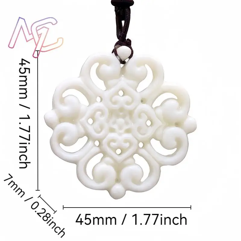 Naturalny jadeitowy naszyjnik z kwiatem Urok Kamień Akcesoria modowe Prawdziwa biżuteria Projektant Amulet Rzeźbiony kamień szlachetny Vintage — zdjęcie 3