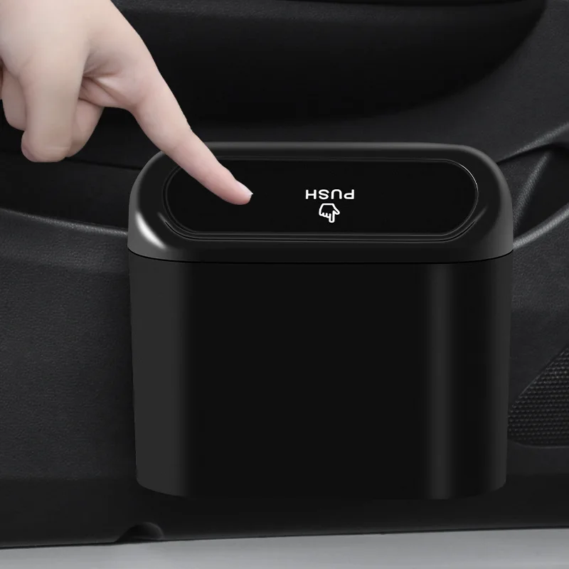 Mini poubelle portable pour voiture, corbeille avec couvercle, poubelle de rangement automatique, accessoires de bureau et de maison