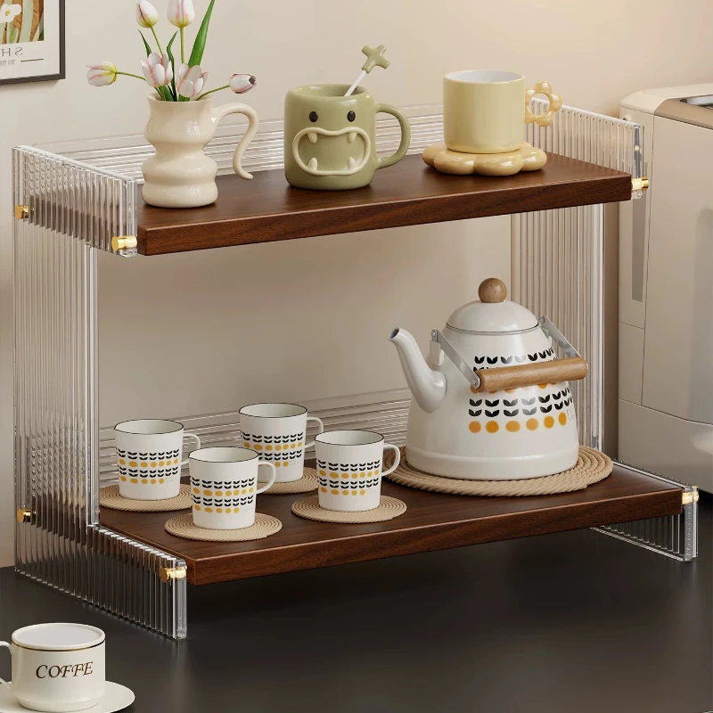 Multi Layer Elevated Base Trapezoid Tea Pot Holder Countertop Organizer for Office Staff Room Cup Mug Display Rack Strong