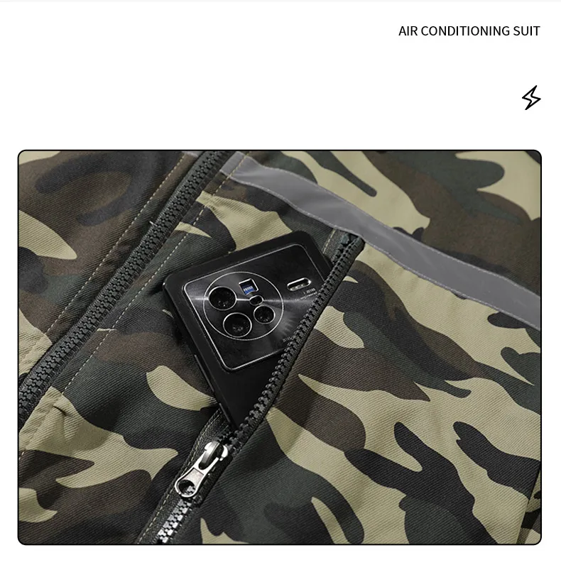 Neue lockere Sommerjacke mit Ventilator zur Schutz vor Hitzeschlag für Herren, kühlende Jacke für Arbeiten auf Baustellen im Freien (ohne Powerbank) – Detail 4
