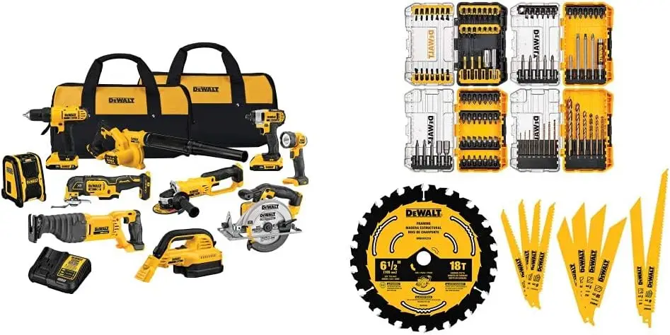 DEWALT 20V MAX Cordless Drill Combo Kit, 10-Tool with 111PC MASTER SET (DCK1020D2 & DWA123AMQ4)