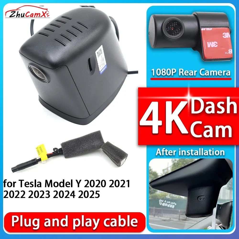 4K 2160P Camera Plug and Play Dash Cam Video Night Vision For Tesla Model Y 2020 2021 2022 2023 2024 2025