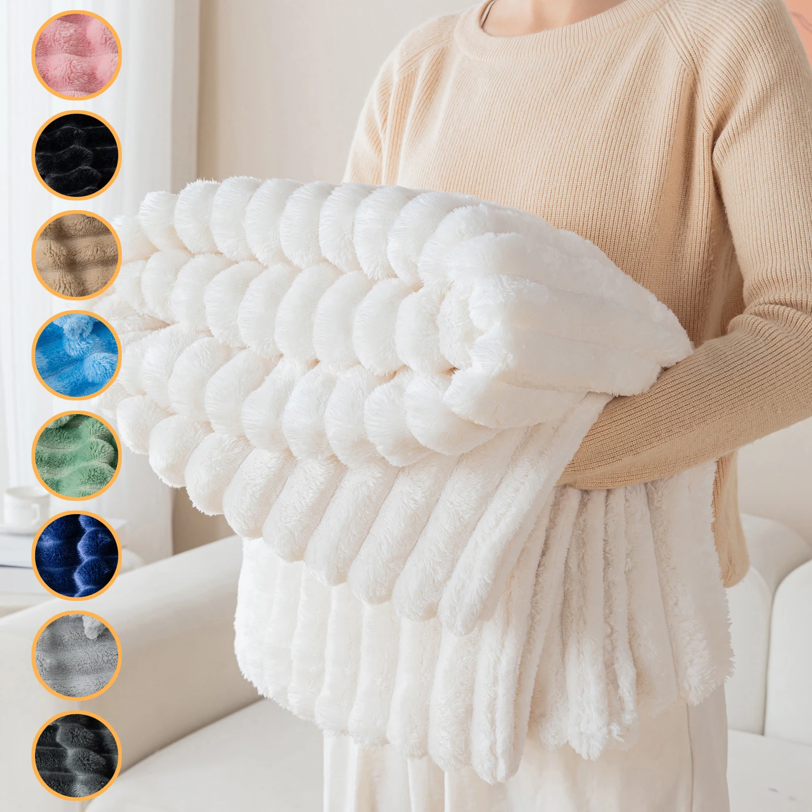1pc Striped Solid Color Flannel Blanket, Soft and Comfortable Cover Blanket, Suitable for Sofas, Beds, and Travel Multi-Purpose
