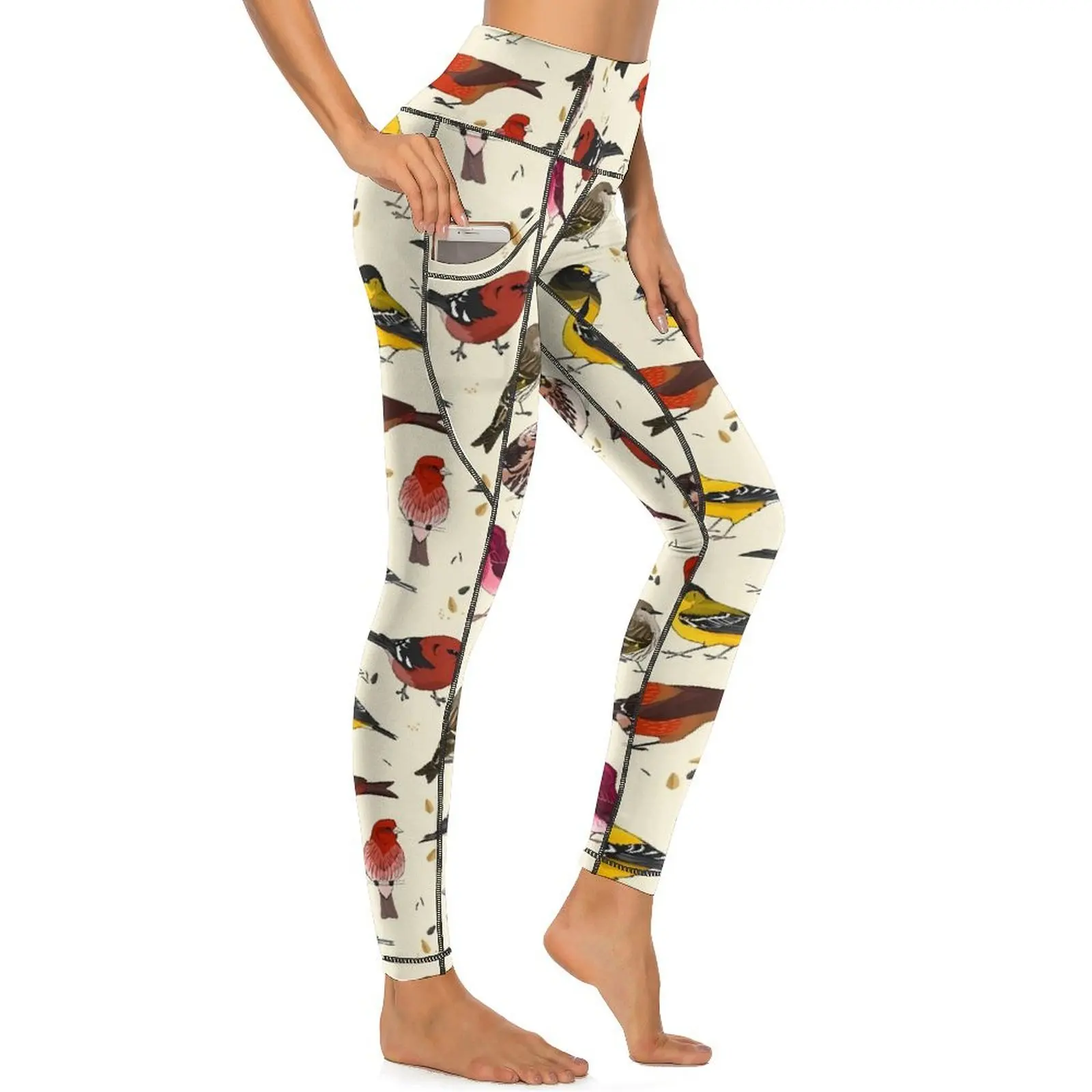 Mallas elásticas con estampado de pájaros para mujer, pantalones de Yoga con Push-Up, Sexy, de América del Norte, para Fitness