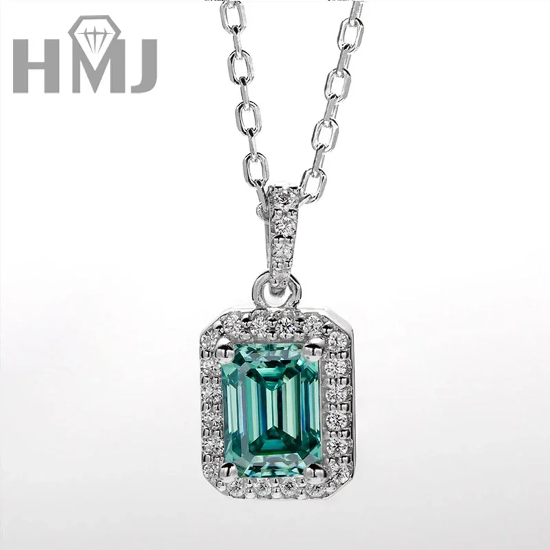 

HMJ Moissanite Pendant Emerald Cut Necklace Silver 925 Moissanite Plated 18k White Gold Gemstone Necklace