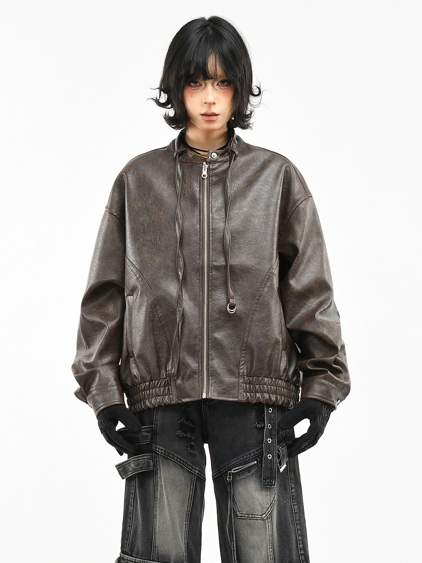 

Оригинальная американская ретро-куртка из искусственной кожи, свободного кроя, в стиле мотоциклетной, с воротником-стойкой, для мужчин и женщин, весенняя мода