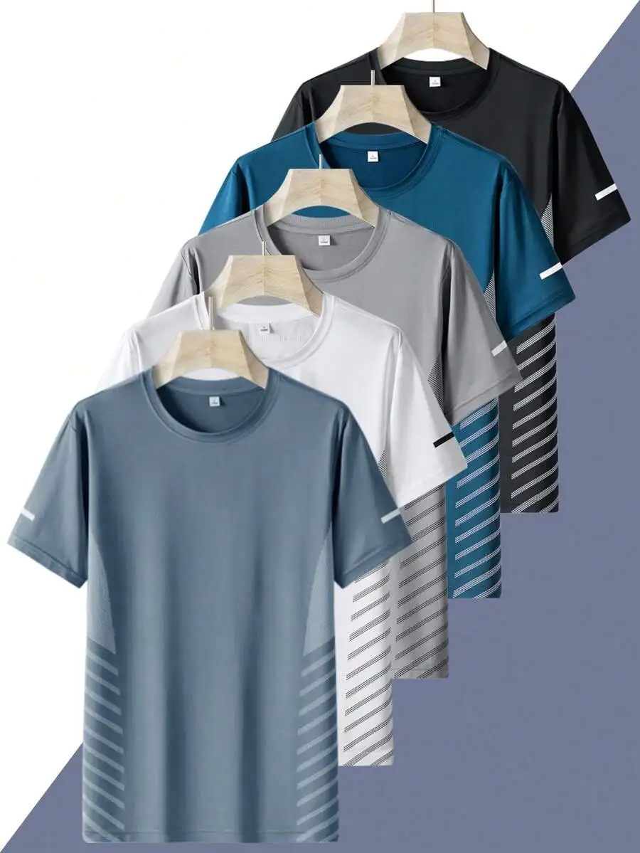 

5pcs Mens Quick Dry Breathable Sport T-Shirts Short Sleeve Outdoor Running Hiking Fishing Tees Summer
