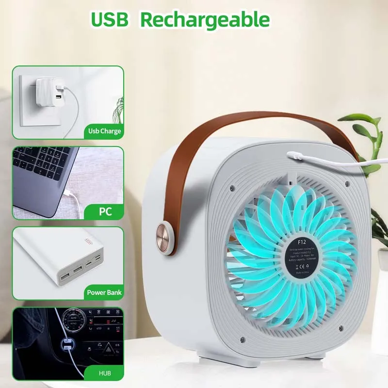 

Мини-портативный USB перезаряжаемый электрический испарительный кондиционер, вентилятор-кулер с ледяным прохладным водяным туманом для домашнего офиса