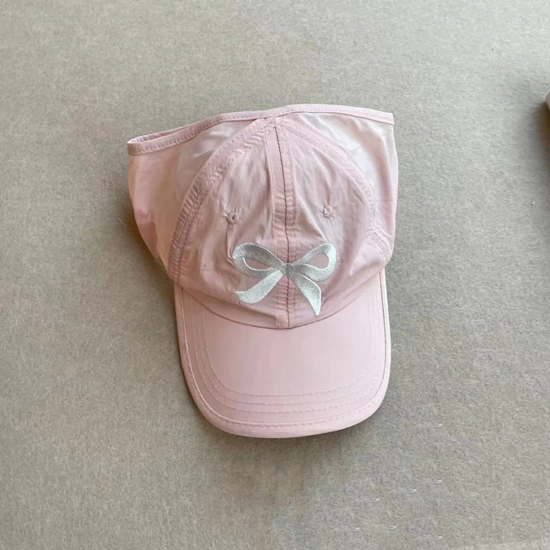 Girl\'s hat, summer, butterfly tied ponytail, quick drying, half empty top hat, children\'s shade, thin baseball cap,