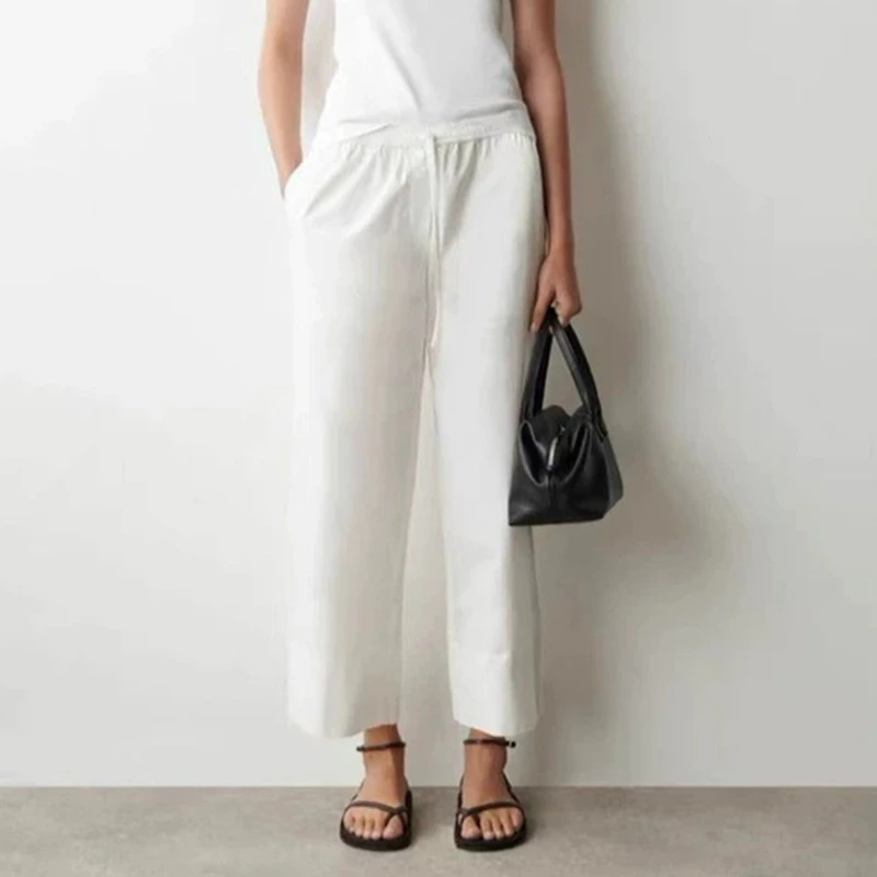 Maxdutti Southern France Minimalist Women's Pants And Trousers Woman Clothes Straight Drawstring Pants Lazy White Pants Woman