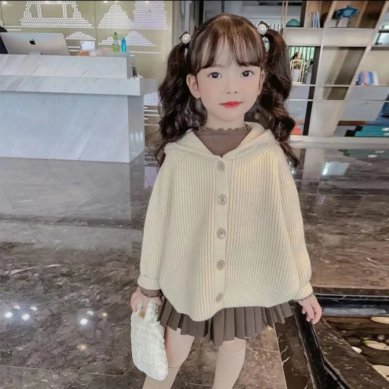 Children Sweater Suits 2024 Autumn New Girl Baby Korean Academy Style Cardigan Girls Fashion Pleated Skirt Set Two-piece Set