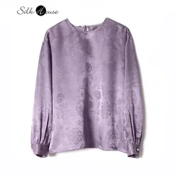 2025 Women's Fashion New Versatile Style 100% Natural Mulberry Silk Purple Comfortable Long Sleeve Round Neck Shirt