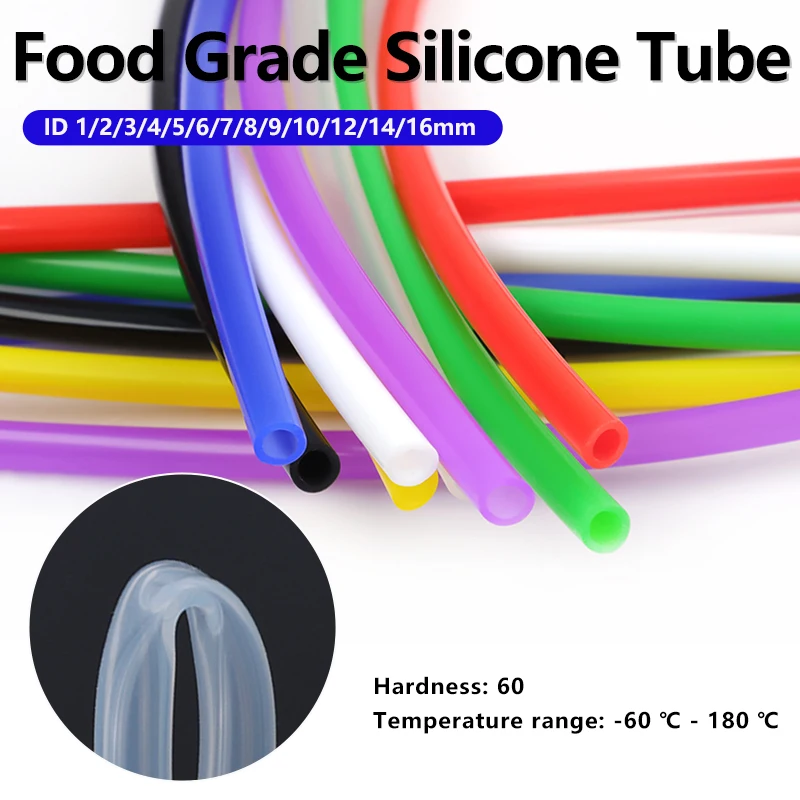Tubo de Silicone de Grau Alimentício 5M ID1 2 3 4 5 6 7 8 9 10 12 14 16mm Conector de Água Flexível Não Tóxico Mangueira de Borracha Macia