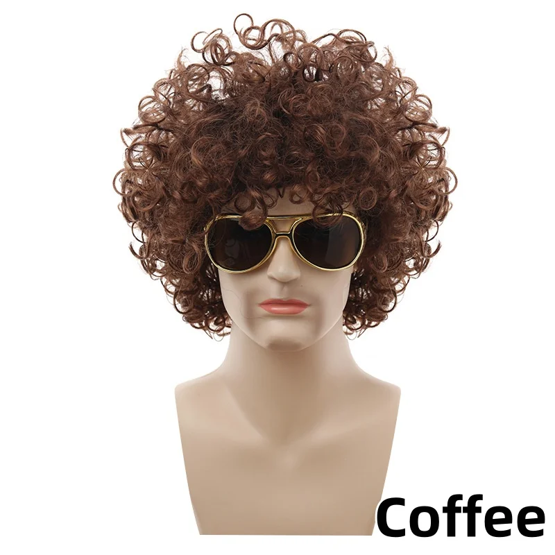 Synthetisch Krullend Haar Pruiken Disco Hippie Rock Punk Afro Pruiken Mannen Vrouwen Party Halloween Cosplay Haar Caps Headcover Zonder Bril