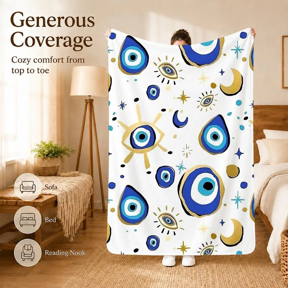 Evil Eye Symbol Art Throw Blanket Soft Flannel Throw Lightweight Summer Home Nap for Office Travel Sofa Bed