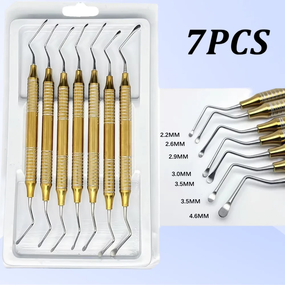 

7Pcs/set Dental Curette Jagged Curettes Set Double Ends Cleaning Excavator Restorative Spoon Implant Dentist Tools