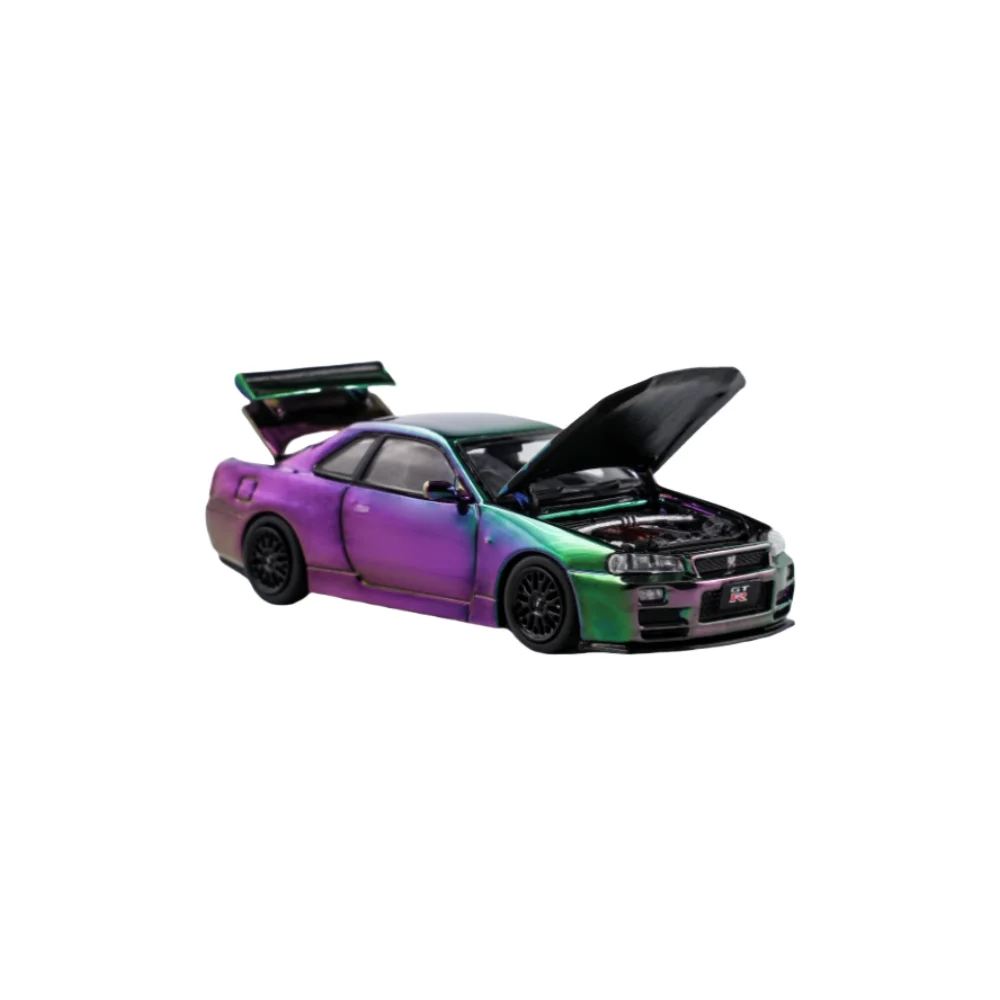 AM 1/64 mini R34 Open front and back - Electroplated Color-changing/Black Alloy Car Model Limited Edition Set