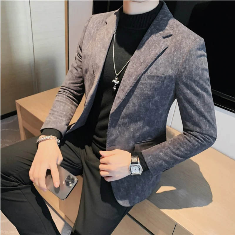 Corduroy Men\'s Casual Blazer 2023 New Fashion Tie-dye Slim Fit Suit Jackets Men Casual Business Office Social Wedding Groom Coat