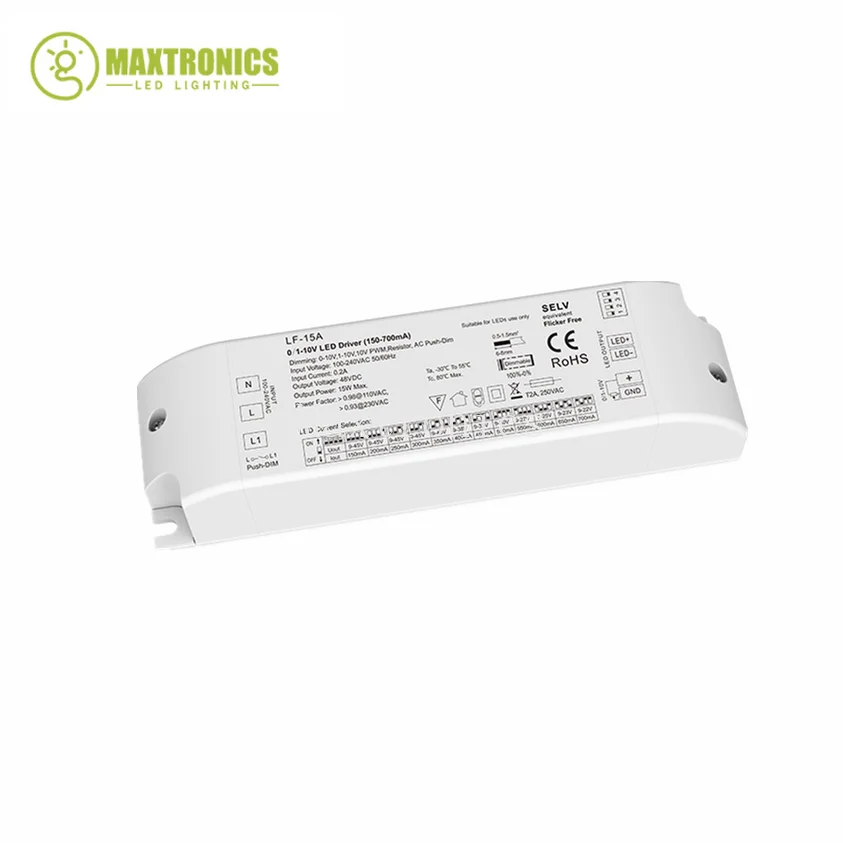 10-45VDC 15W 150-700mA 0/1-10V Dimmable LED Driver LF-15A AC110V-220V Constant Current LED Power Supply For Downlight Spotlight