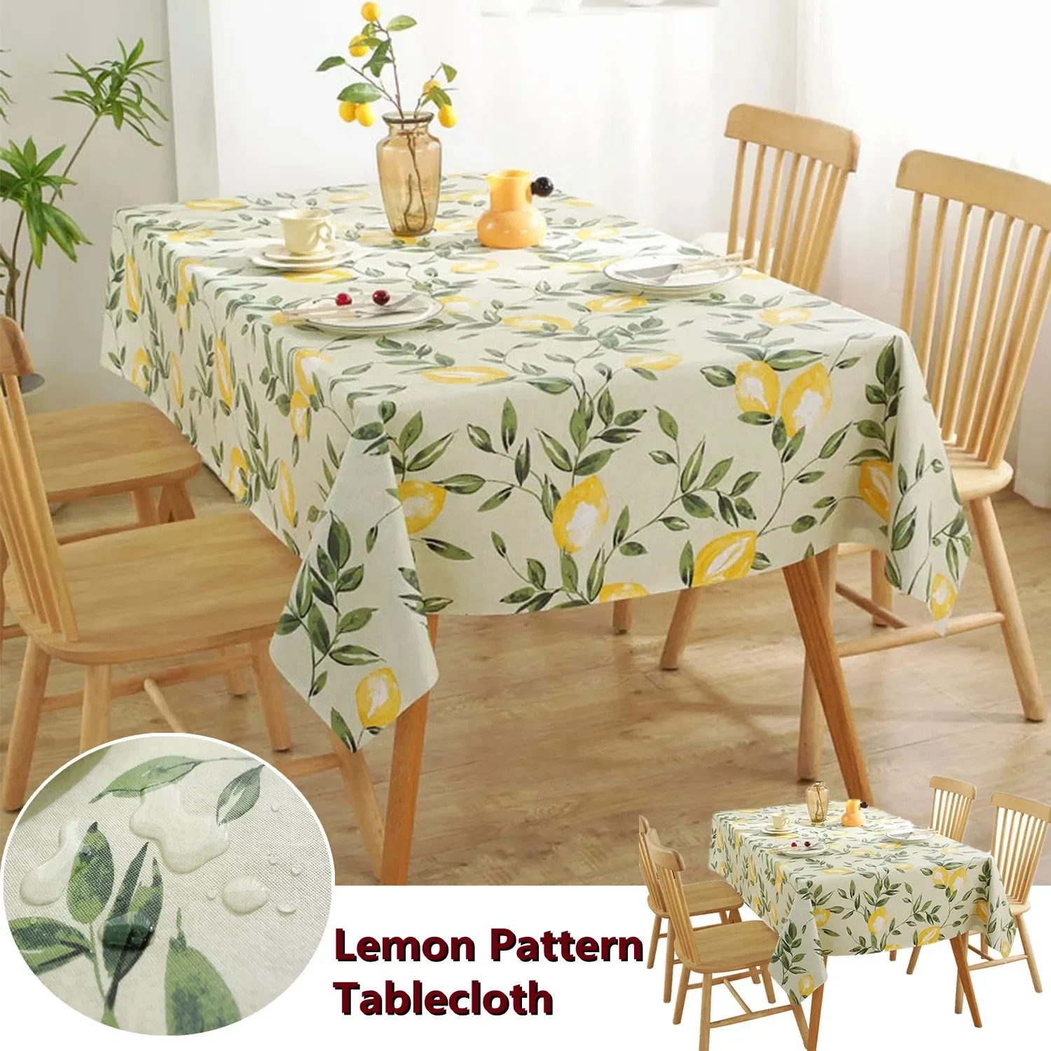 

Summer Lemon Fruits Floral Rectangle Tablecloth Waterproof Oil-proof Table Cover Dust-proof Tabletop Kitchen Dining Table Decor