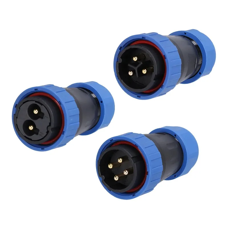 Reverse installation waterproof aviation socket power connector, male and female plug sockets with gold-plated copper contacts