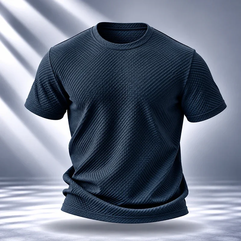 Crew Neck Mens Short Sleeve Tee Fine Workmanship Durable Stitching Premium Waffle Fabric For Travel And Leisure Activities