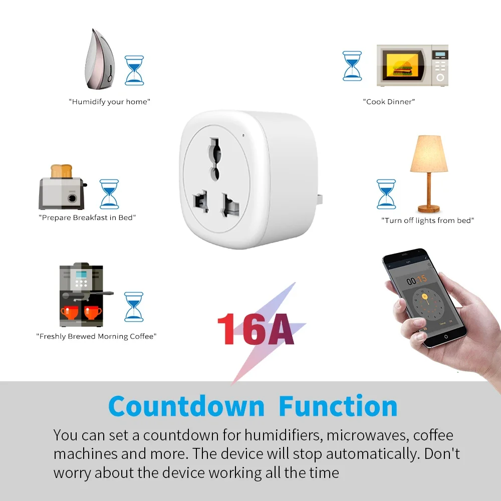 Tuya Smart Plug 16A Universal WiFi Socket Timer Socket Alexa Plug Remote Socket Smart Home Alexa Google Assistant