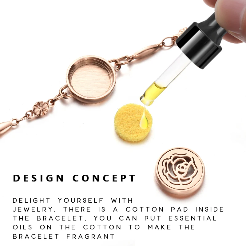 Stainless Steel Aromatherapy Bracelet 12mm Essential Oil Diffuser Locket Small Mini Bracelets for Women Girls Rose Gold Color