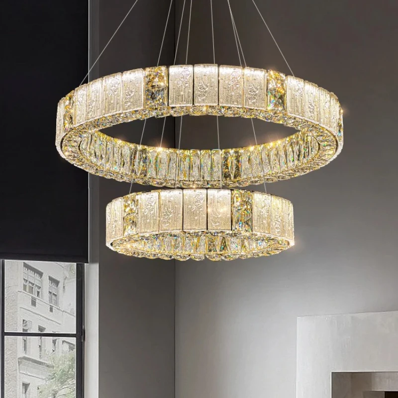 

Modern Luxury Ring Crystal Chandelier for Living Room Villa Dining Room Hotel Lobby Pendent Lamp Interior Decoration Luminaires