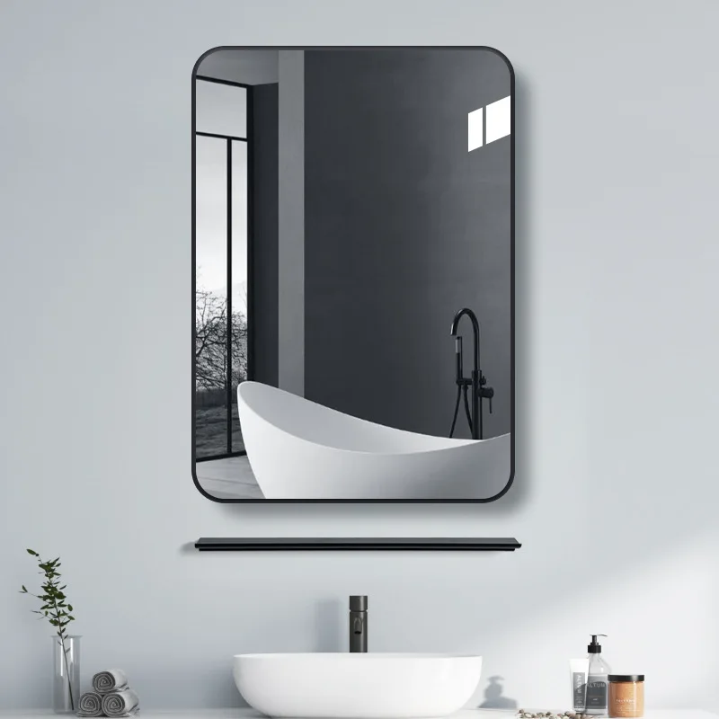 No Punching, Wall-attached Bathroom Mirror, Mirror with Rack, Wall-attached Self-adhesive Makeup Mirror Vanity Mirror Shower
