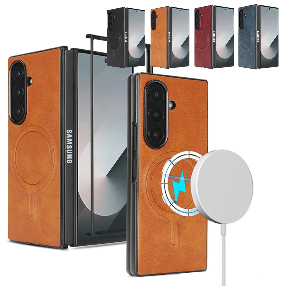 Étui de luxe en cuir PU avec chargement sans fil pour Samsung Galaxy Z Fold 8 7 6 5 4 3 Fold7 Fold6 Fold5 Fold3, coque magnétique pour téléphone