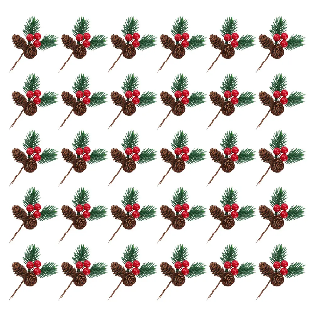 

30pcs Christmas Decor Picks Mini Artificial Pine Needles Berry Twigs Plastic Holiday Filler For Wreaths Trees Centerpieces
