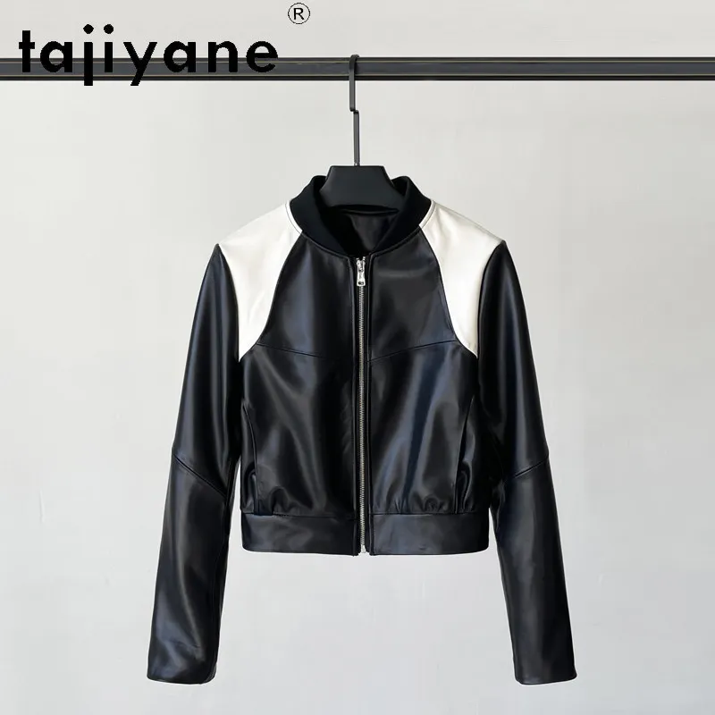 TAJIYANE Real Leather Jacket Woman Short Jackets for Woman Knitted Patchwork Stand Collar Sheepskin Leather Coat Куртка Кожаная