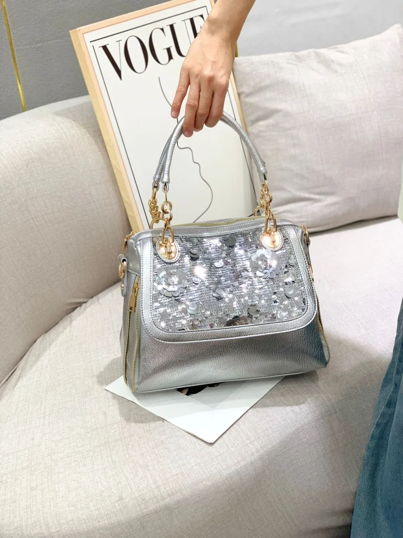 

sequin handbag Korean version of fashion senior women's bag large capacity soft leather bead single shoulder crossbody bag