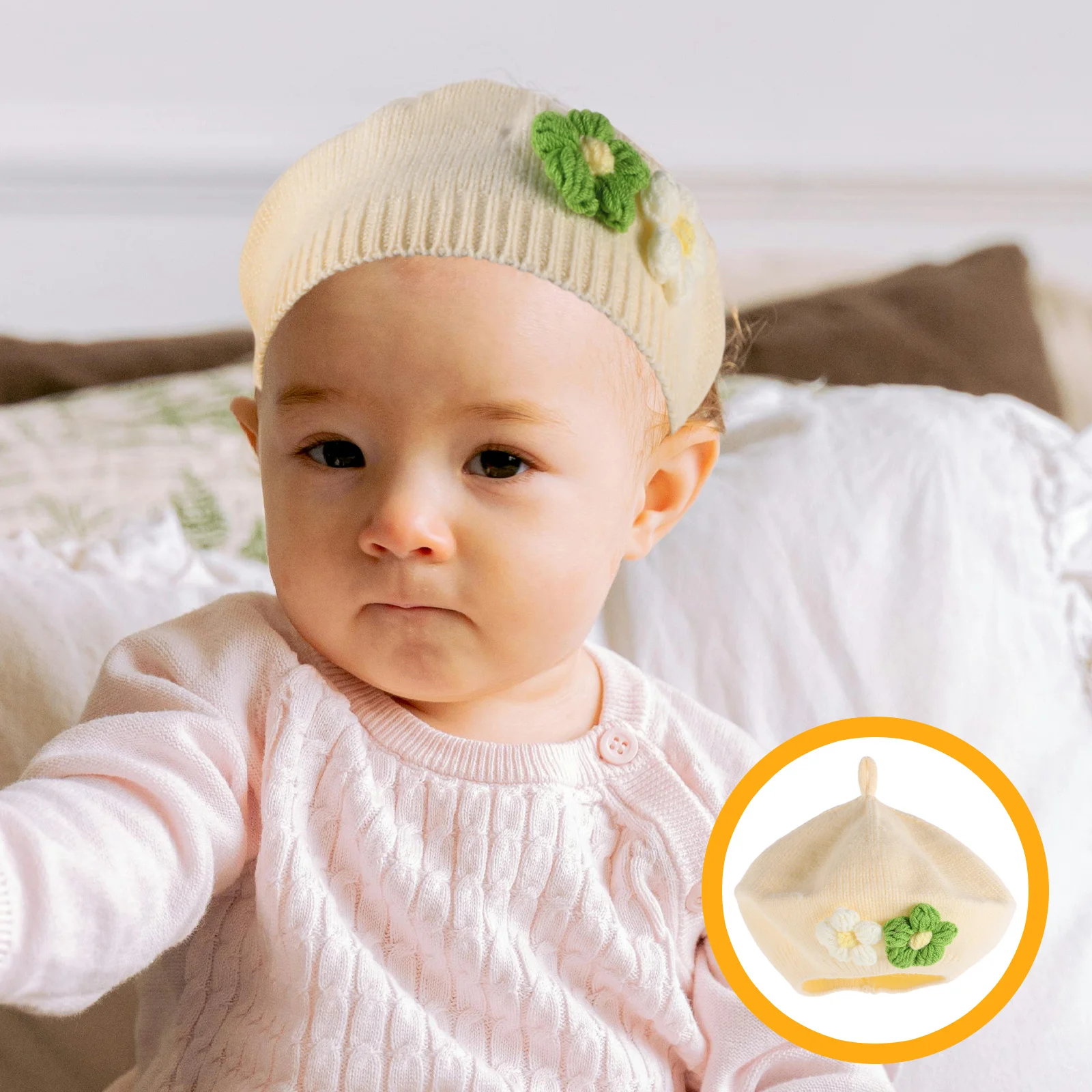 

Детский берет, вязаная зимняя шапка, берет с цветочным узором для маленьких девочек, шапка-бини во французском стиле, холодная шапка Dino