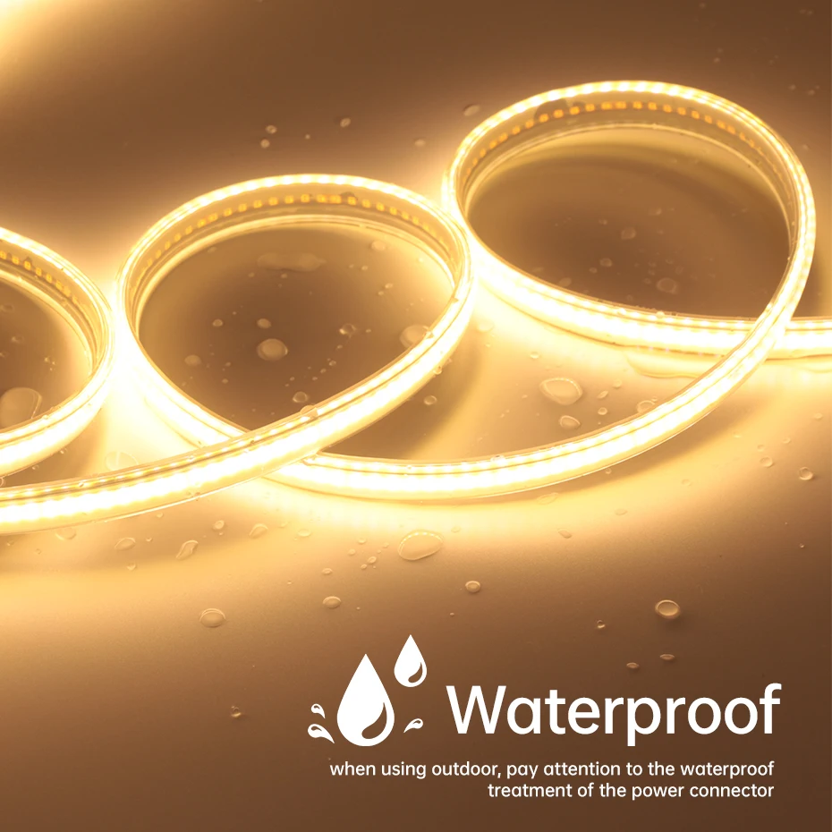 ไฟแถบ LED COB AC 220V 288LEDs/เมตร กันน้ำ IP65 แบบยืดหยุ่น พร้อมสวิตช์ตั้งเวลาหรี่แสง ปลั๊ก EU/AU/UK ความยาว 1-25 เมตร ตัดได้