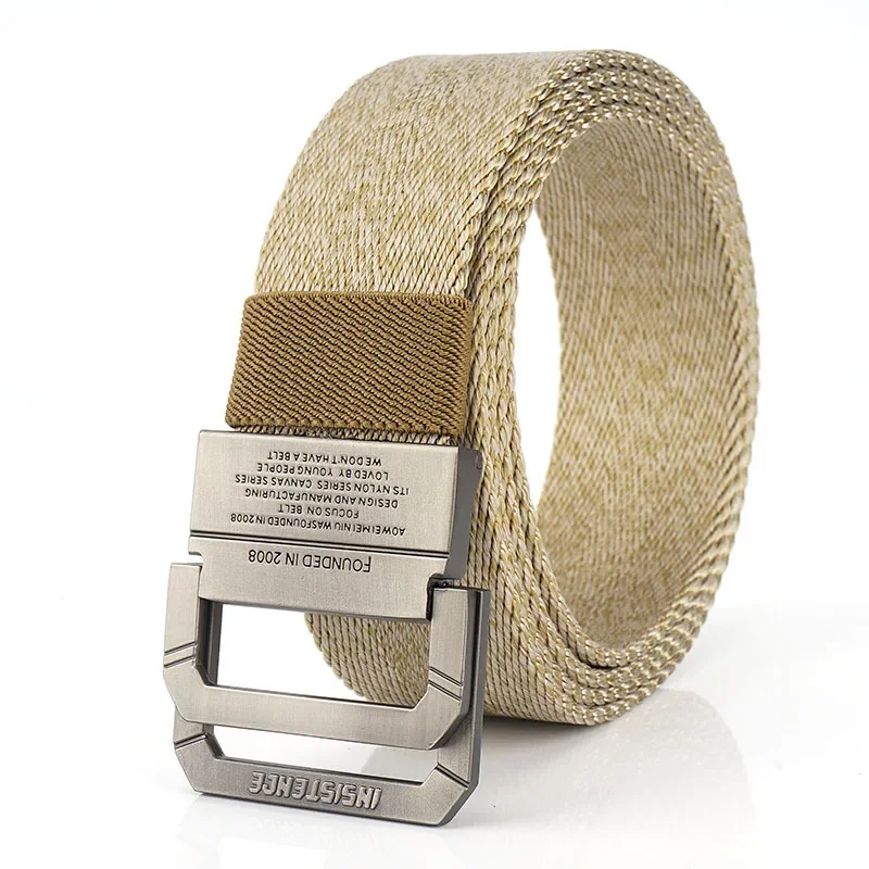 Double Loop Buckle Nylon Belt Woven Belt Versatile Casual Jeans Pant Belt for Men and Women