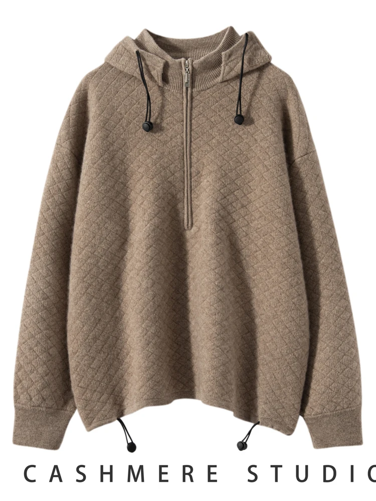 여성 후드 풀오버 두꺼운 스웨터 가을 겨울 100% 캐시미어 니트 고품질 긴 소매 캐주얼 스타일 의류상의