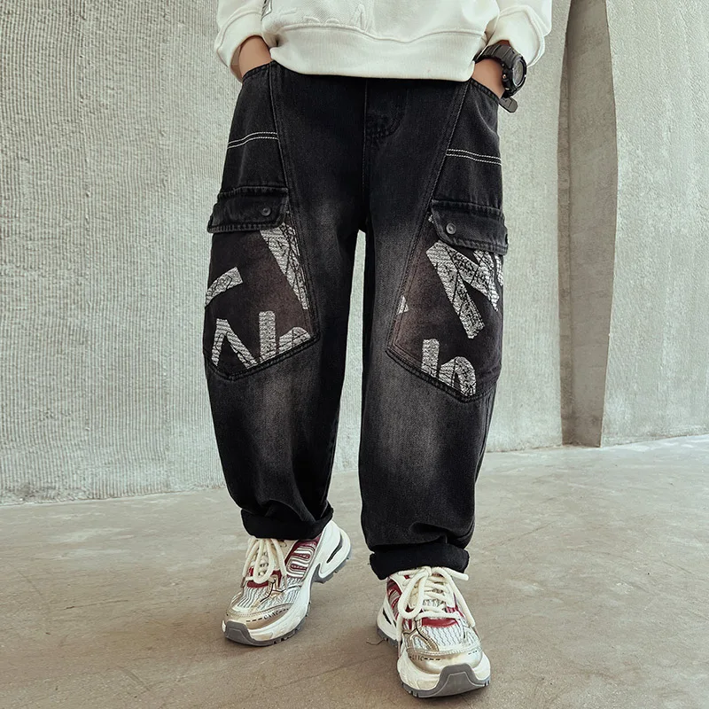 Boys Jeans Teenagers Kids Denim Pants Children Baggy Trousers Spring Autumn Clothes School Kids New Jeans 6 7 8 9 10 12 14 Years