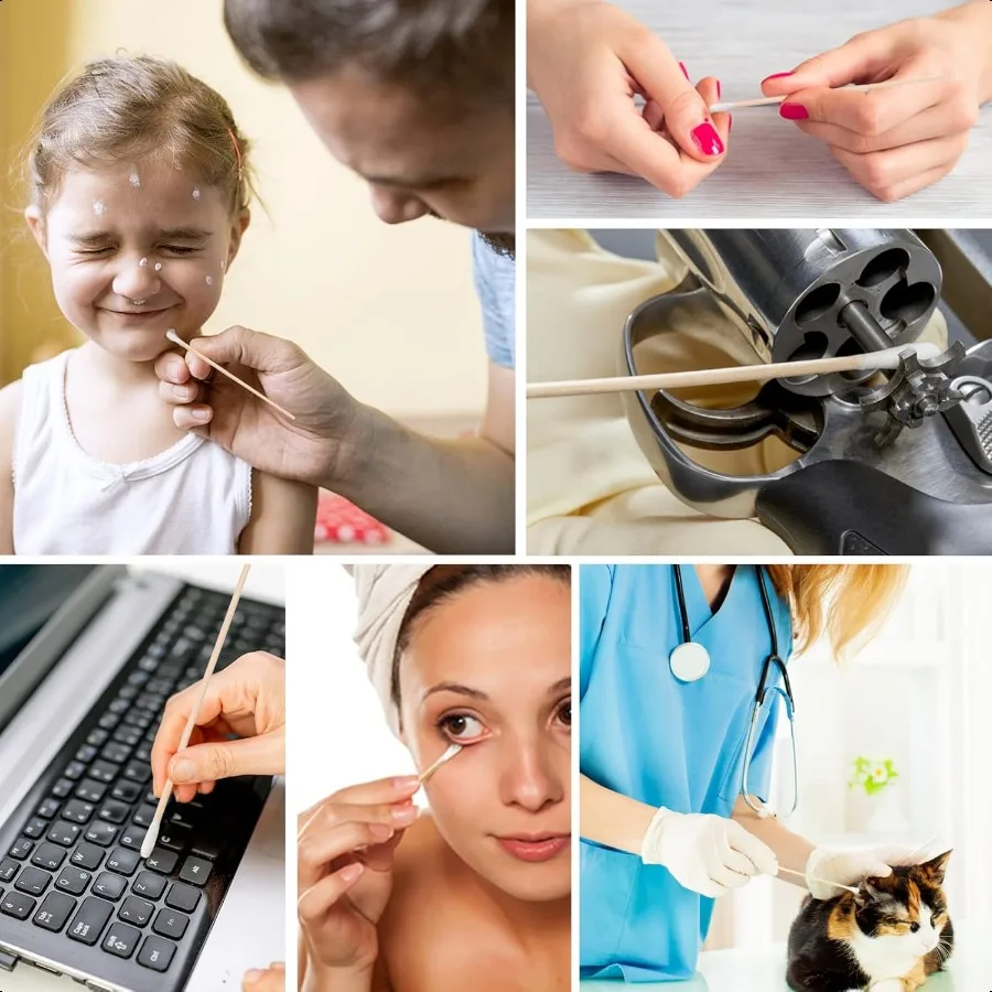 Tamponi di cotone lunghi da 400 pezzi da 6 pollici con bastoncini di legno, ideali per applicatori di pistole per trucco a olio, occhi, orecchie, ombretto, pennello e struccante