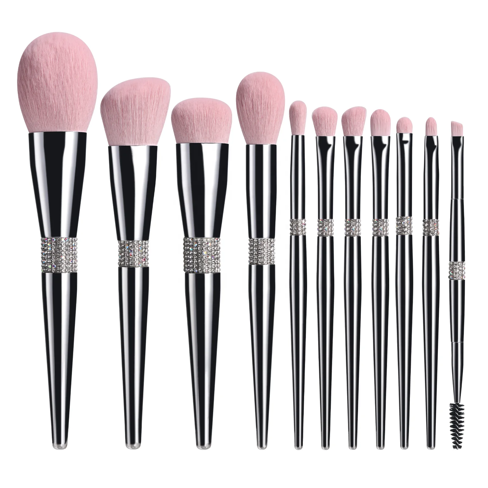 

# Hot Sales Low MOQ Glittering Makeup Brush Set 11PCS Private Label Shining Diamonds Rhinestone Luxury Sliver Makeup Brush Set