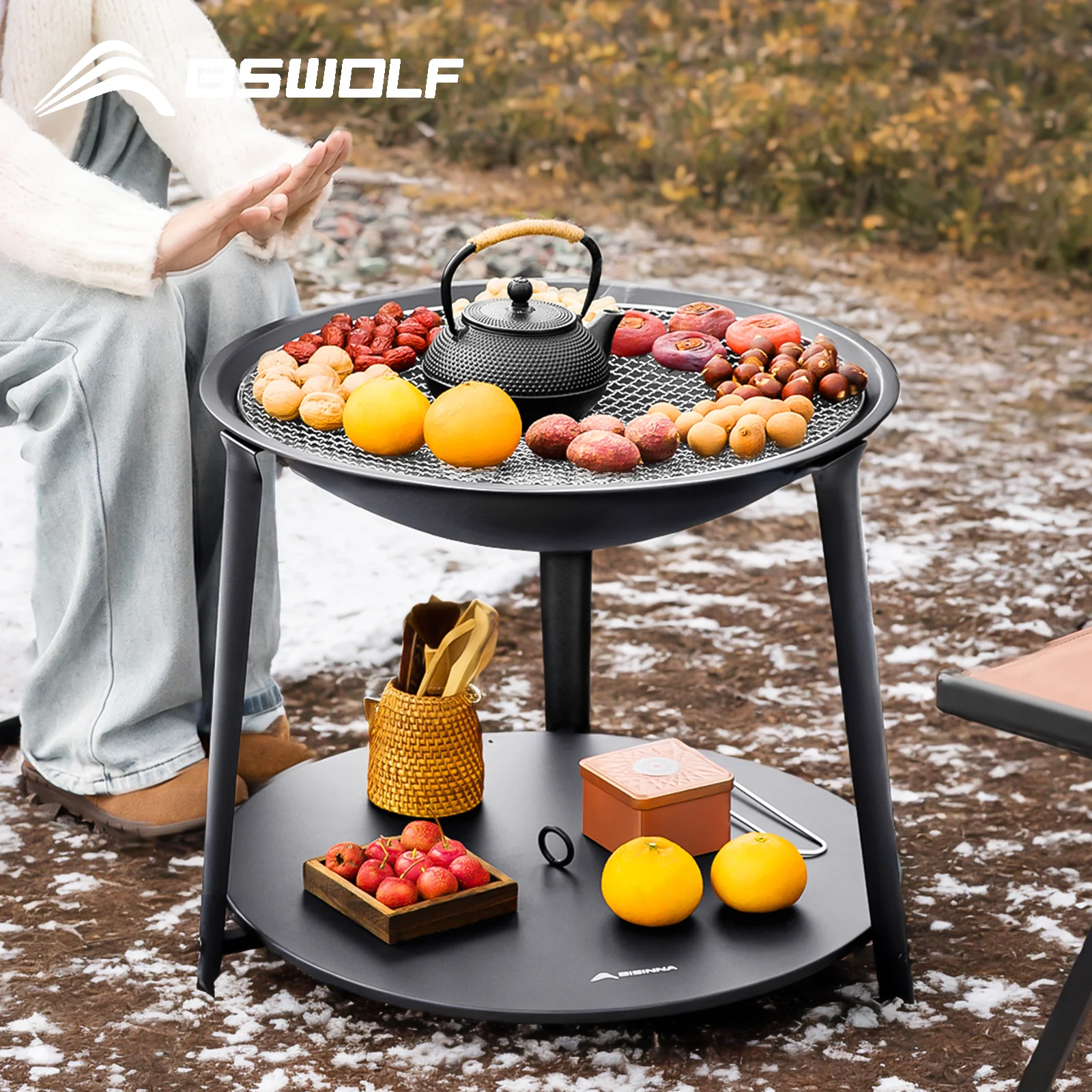 BSWOLF Camping Barbeque Stove Outdoor Multi-functional Fire Burner BBQ Charcoal Grill for Picnic Bonfire Patio Tea Boiling