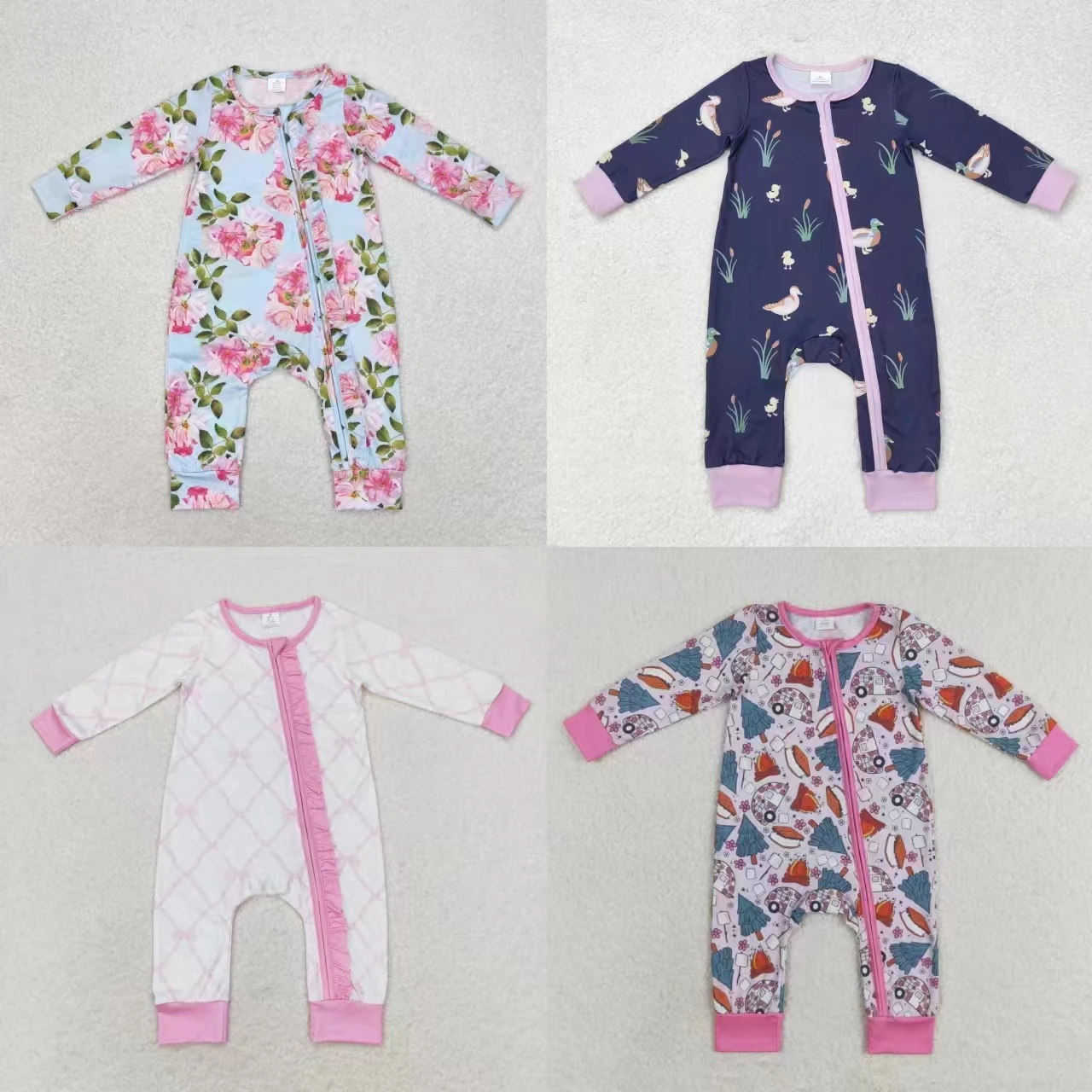 

Wholesale Newborn Coverall Bodysuit Infant Long Sleeves Flower Bows Jumpsuit Kids Zipper One-piece Toddler Baby Girl Romper